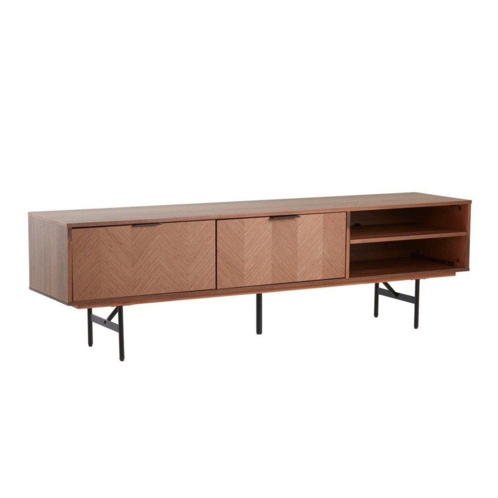 Comodă TV în culoare naturală închisă cu aspect de lemn de nuc 180x51x40 cm Duvberg – Jotex