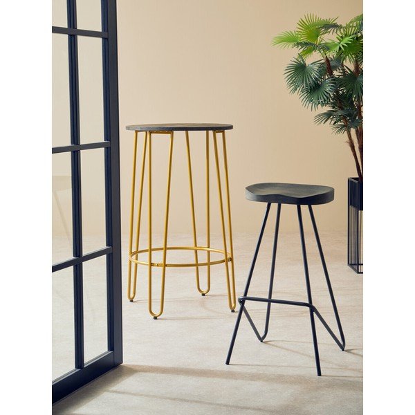 Scaun de bar negru/în culoare naturală din lemn de ulm (înălțime șezut 78 cm) District – Premier Housewares-image-1