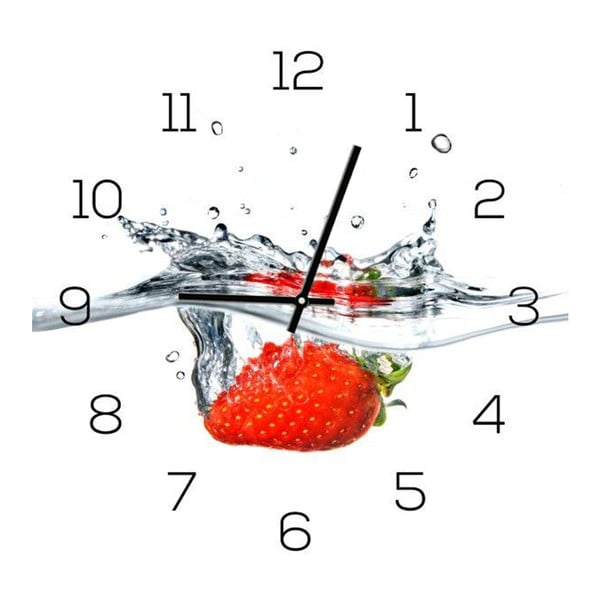 Ceas de perete din sticlă DecoMalta Strawberry, 30 x 30 cm