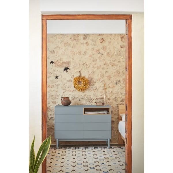 Comodă albastră/gri joasă 120x90 cm Corvo – Teulat-image-1