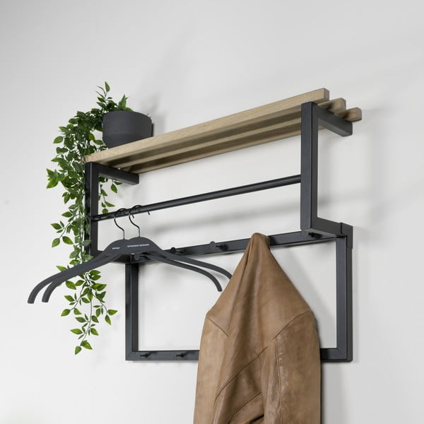 Cuier de perete negru/în culoare naturală cu raft din metal 71 cm Rizzoli – Spinder Design-image-1
