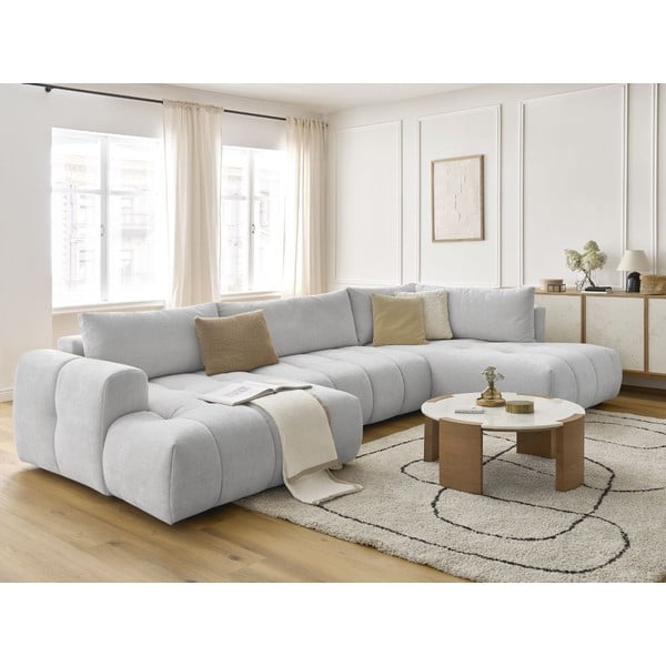 Colțar gri deschis extensibil/cu spațiu de depozitare (cu colț pe partea dreaptă/în formă de "U") Fuji – Bobochic Paris-image-1