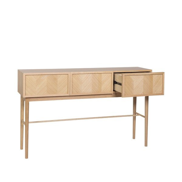 Masă consolă în culoare naturală cu aspect de lemn de stejar 38x150 cm Herringbone – Hübsch-image-2