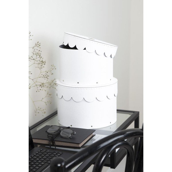 Cutii de depozitare albe 2 buc. din carton cu capac ø 26x17,5 cm Wilma Paper Laminate – Bigso-image-2