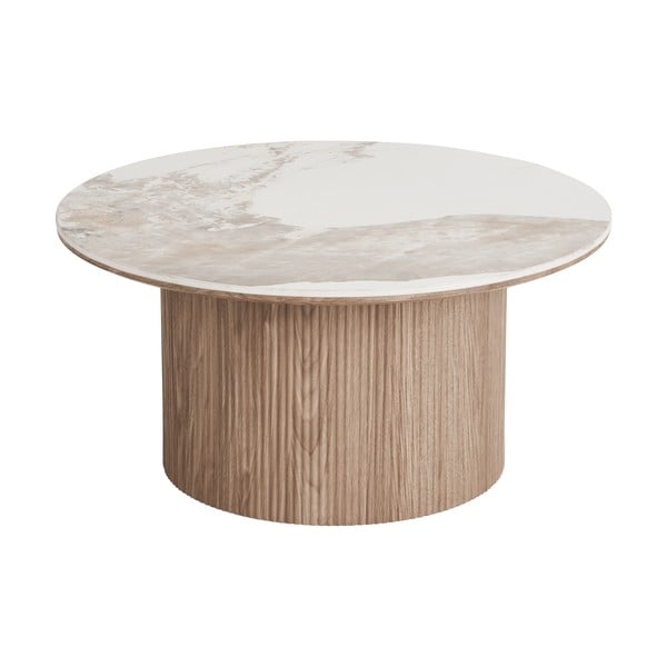 Măsuță de cafea bej/în culoare naturală rotundă cu blat cu aspect de marmură ø 80 cm Athens – House Nordic
