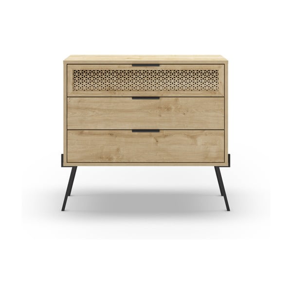 Comodă în culoare naturală joasă cu aspect de lemn de stejar 90x83 cm Ecrin – Marckeric