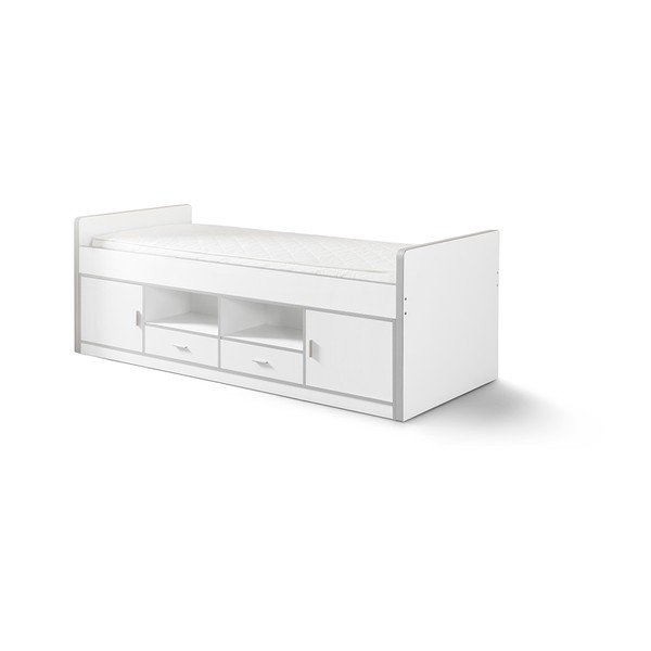 Pat pentru copii cu spațiu pentru depozitare Vipack Bonny, 200 x 90 cm, alb