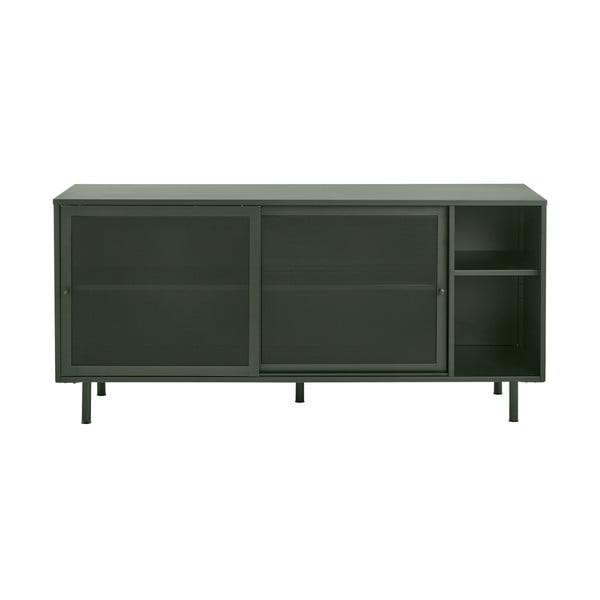 Comodă verde-închis joasă din metal cu ușă glisantă 160x75 cm Veep – Unique Furniture