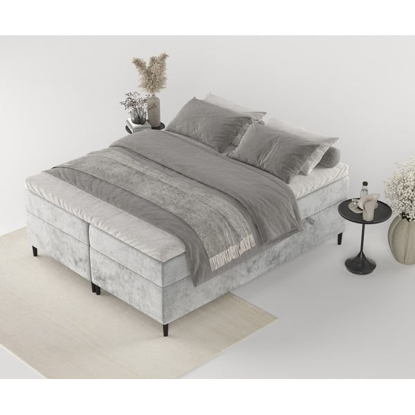Pat boxspring gri cu spațiu de depozitare 200x200 cm Araya – Maison de Rêve-image-1