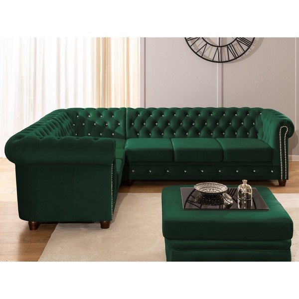 Colțar verde extensibil cu tapițerie din catifea (cu colț pe partea stângă/în formă de ”L”) York Blik – Ropez-image-4