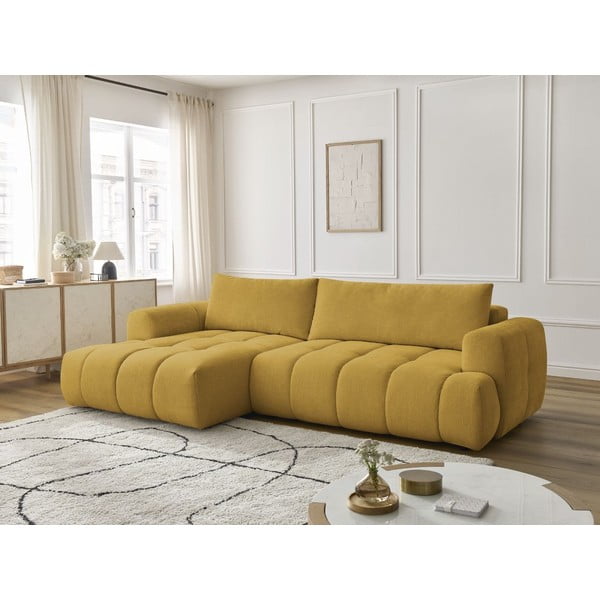 Colțar galben muștar extensibil/cu spațiu de depozitare (cu colț pe partea stângă/cu șezlong) Fuji – Bobochic Paris-image-1