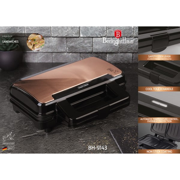Sandwich maker de culoare aurie Rosegold Metallic Line - BerlingerHaus-image-1
