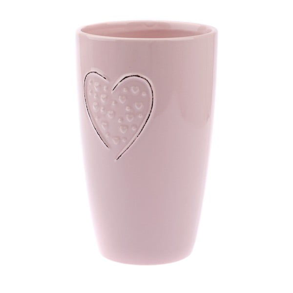 Vază din ceramică Dakls Hearts Dots, înălțime 22 cm, roz