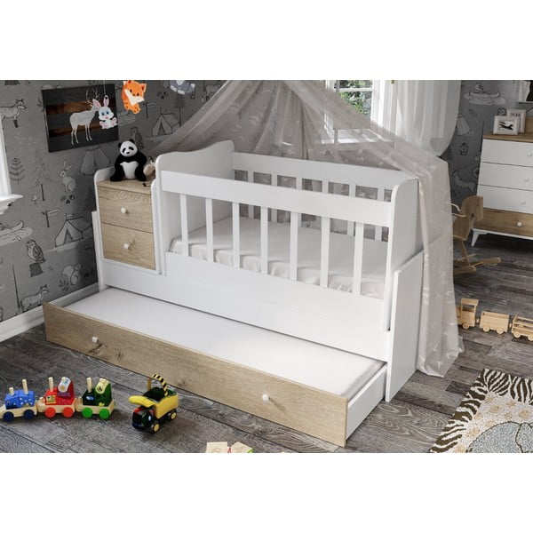 Pătuț alb/în culoare naturală cu spațiu de depozitare 60x120 cm Sansa – Kalune Design-image-1