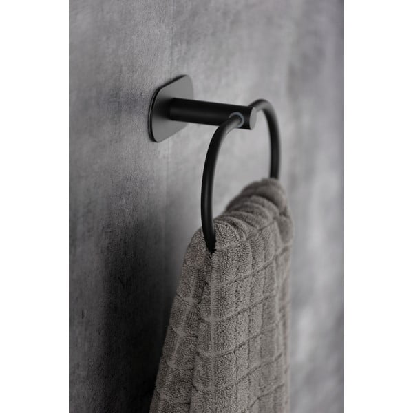 Suport de perete pentru prosoape din oțel inoxidabil Wenko Orea Ring Turbo-Loc®, negru mat-image-1