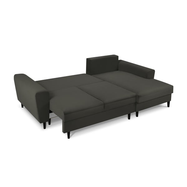 Colțar negru extensibil, cu spațiu de depozitare cu tapițerie din catifea reiată  (cu colț pe partea dreaptă, cu șezlong) Kyoto – Cosmopolitan Design-image-2