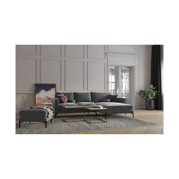 Taburet cu tapițerie din catifea Kooko Home Harmony, gri-image-3