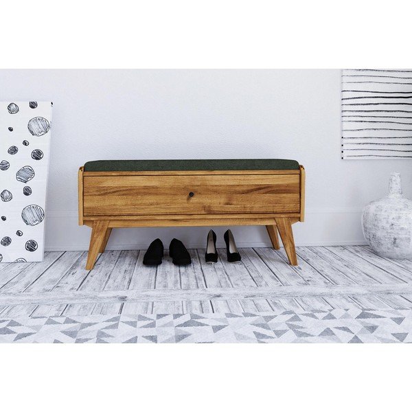 Bancă cu spațiu de depozitare din stejar cu șezut verde Retro - The Beds-image-3