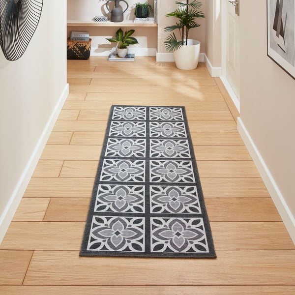 Covor tip traversă gri închis lavabil 76x230 cm Victoria Grey – Think Rugs-image-1