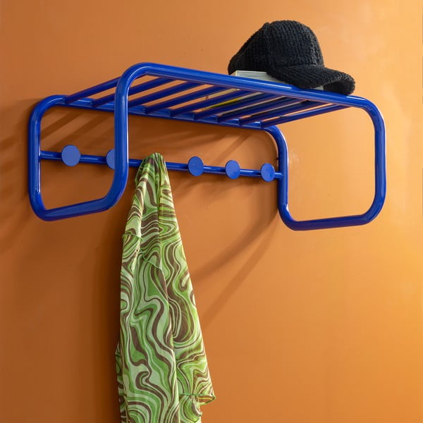 Cuier de perete albastru cu raft din metal 72 cm Retro – Spinder Design-image-4