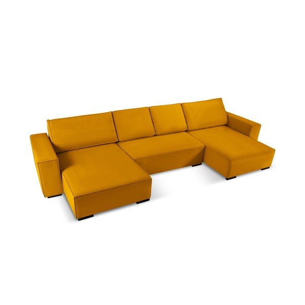Canapea extensibilă din catifea în formă de U Mazzini Sofas Azalea, galben-image-4
