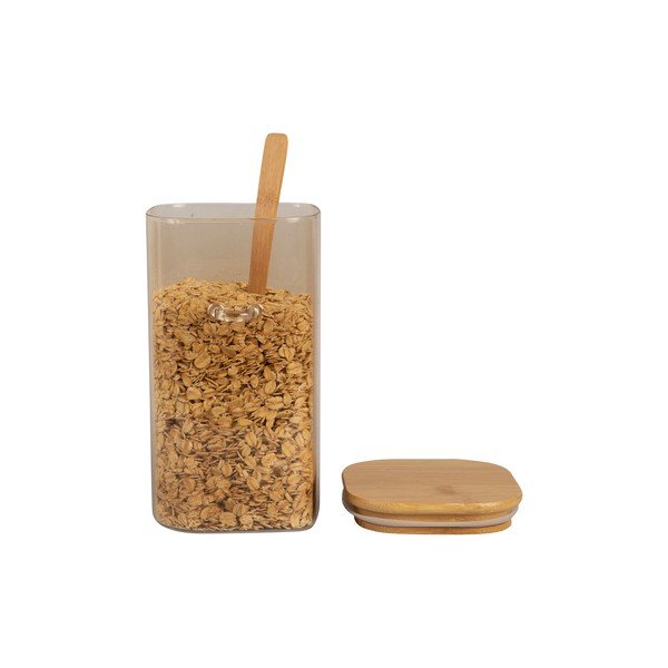 Borcan din sticlă cu capac și lingură din lemn PT LIVING Canister, înălțime 19 cm, maro-image-2