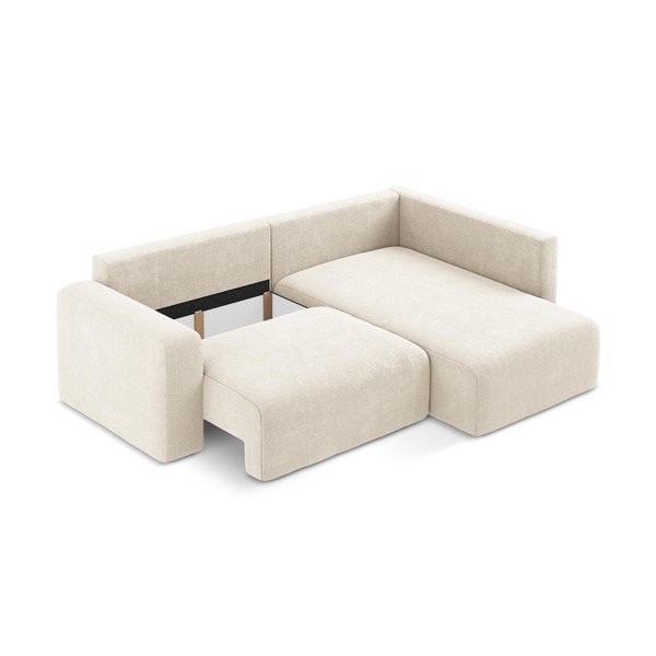 Colțar crem extensibil/cu spațiu de depozitare cu tapițerie din chenille (cu colț pe partea dreaptă/în formă de ”L”) Kona – Makamii-image-4