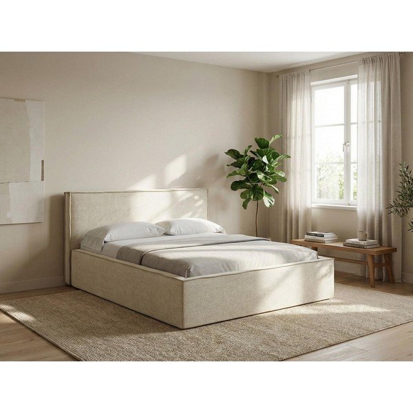 Pat matrimonial gri închis tapițat cu spațiu de depozitare cu somieră 160x200 cm Anani – Makamii-image-1