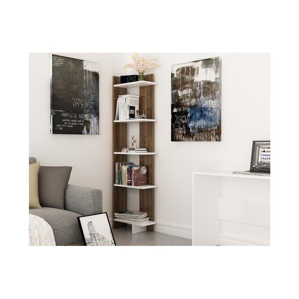 Bibliotecă în decor de lemn de nuc cu detalii albe Als Walnut White-image-1