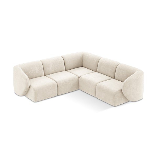 Colțar bej cu tapițerie din chenille Lani – Makamii-image-1