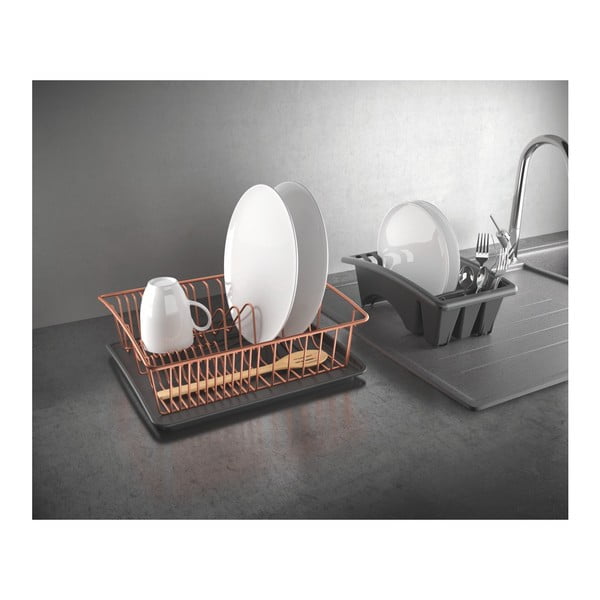 Suport pentru scurs vase Metaltex cu tavă, arămiu-image-3