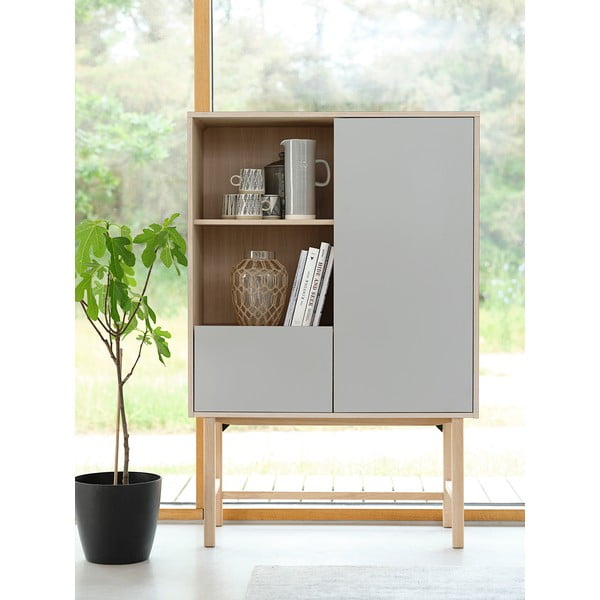 Comodă cu picioare din lemn de stejar Unique Furniture Bilbao, gri-image-4