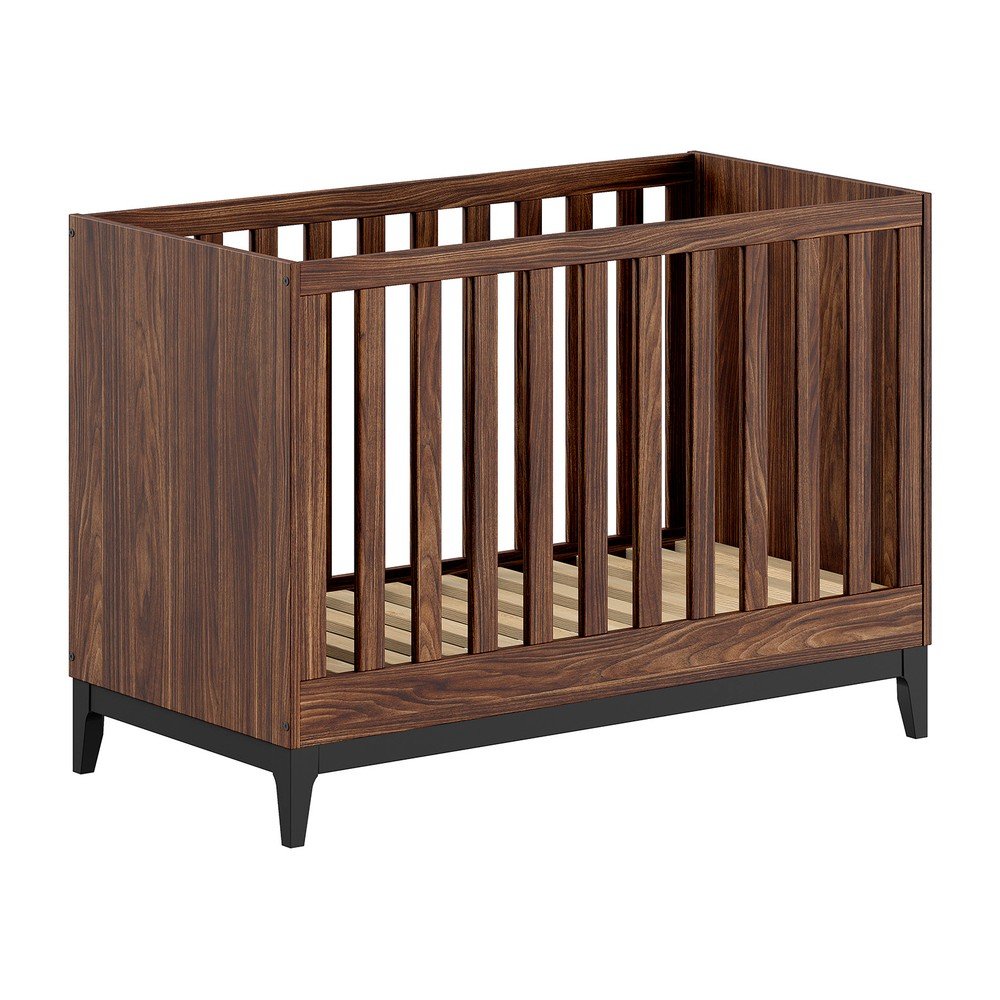 Pătuț în culoare naturală închisă cu aspect de lemn de nuc cu înălțime reglabilă 60x120 cm Ilyas – Vipack