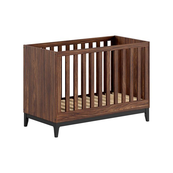 Pătuț în culoare naturală închisă cu aspect de lemn de nuc cu înălțime reglabilă 60x120 cm Ilyas – Vipack
