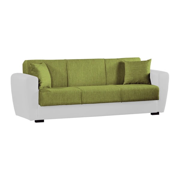 Canapea extensibilă de 3 persoane cu spaţiu de depozitare, Esidra Comfort, verde - alb