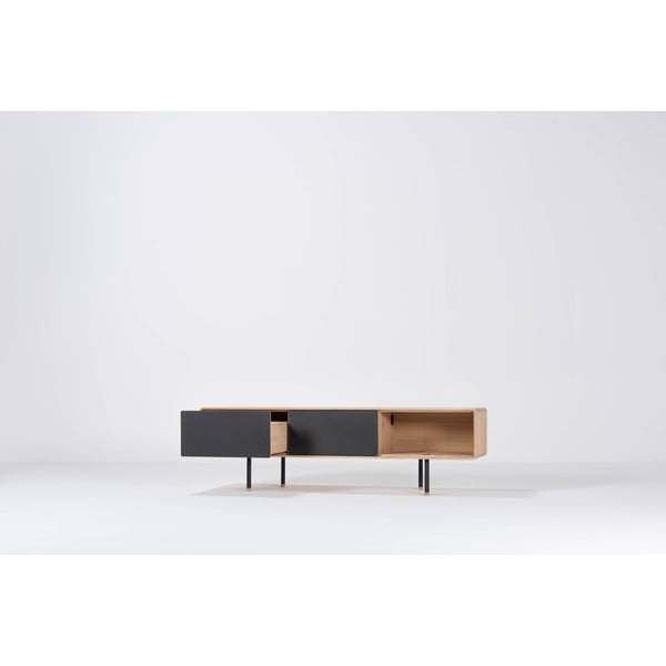 Comodă TV neagră/în culoare naturală din lemn de stejar 160x48 cm Fina – Gazzda-image-1