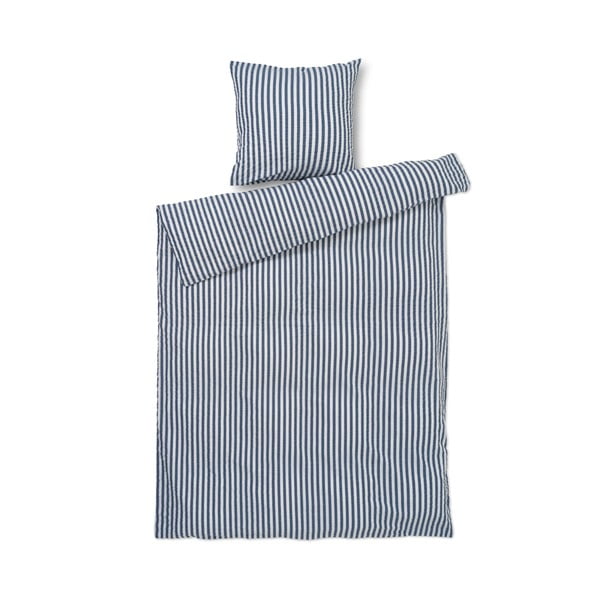 Lenjerie de pat albă/albastru-închis din țesătură crep pentru pat de o persoană 140x200 cm Bæk&Bølge – JUNA