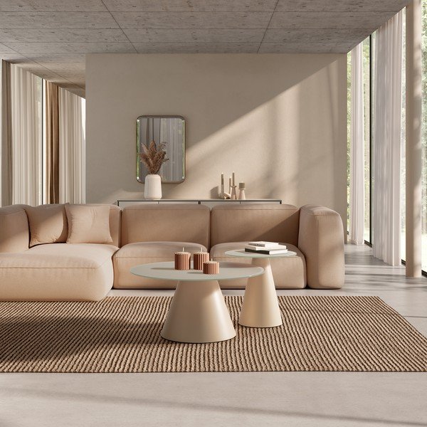 Măsuțe de cafea crem 2 buc. rotunde cu blat din sticlă ø 80 cm Vida – MOME-image-1