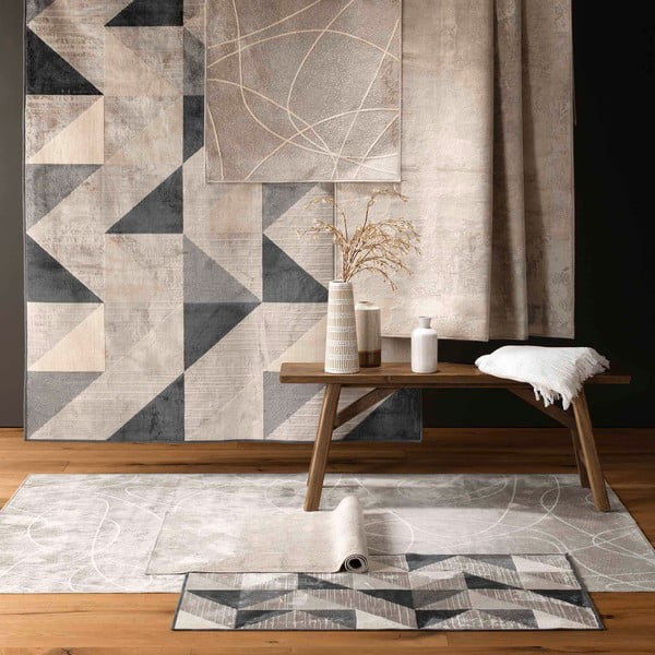 Covor gri/bej din amestec de bumbac 68x110 cm Graphic – douceur d'intérieur-image-1