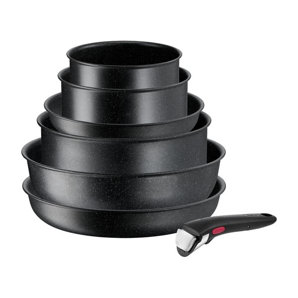 Set de vase pentru gătit 7 buc. din aluminiu INGENIO Black stone L3998702 – Tefal