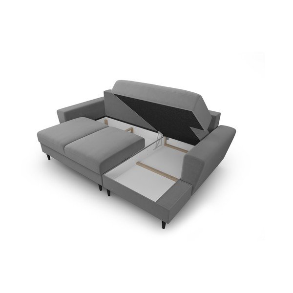 Colțar gri deschis extensibil, cu spațiu de depozitare cu tapițerie din catifea (cu colț pe partea dreaptă, cu șezlong) Kyoto – Cosmopolitan Design-image-3