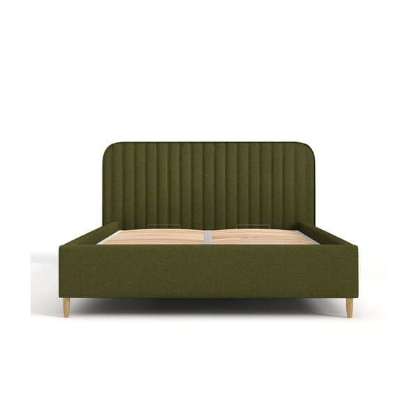 Pat verde tapițat cu spațiu de depozitare cu somieră 120x200 cm Noto – Maison de Rêve-image-2