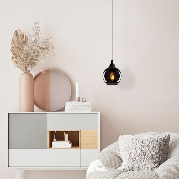Lustră neagră cu abajur din sticlă ø 15 cm Smoked – Opviq lights-image-1