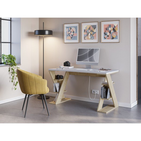 Birou cu blat alb 60x137 cm Butterfly – Marckeric-image-1