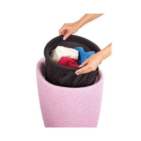 Coș de rufe și taburet, 2 în 1, Wenko Linen Look, roz-image-2
