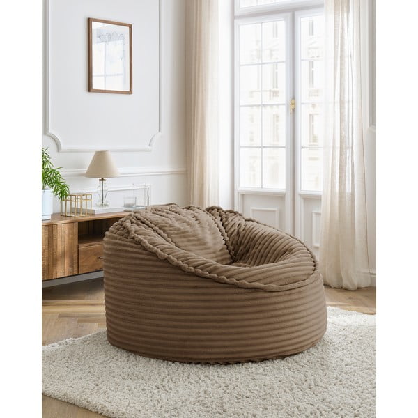 Fotoliu bean bag maro cu tapițerie din catifea reiată Socrate – Bobochic Paris-image-1