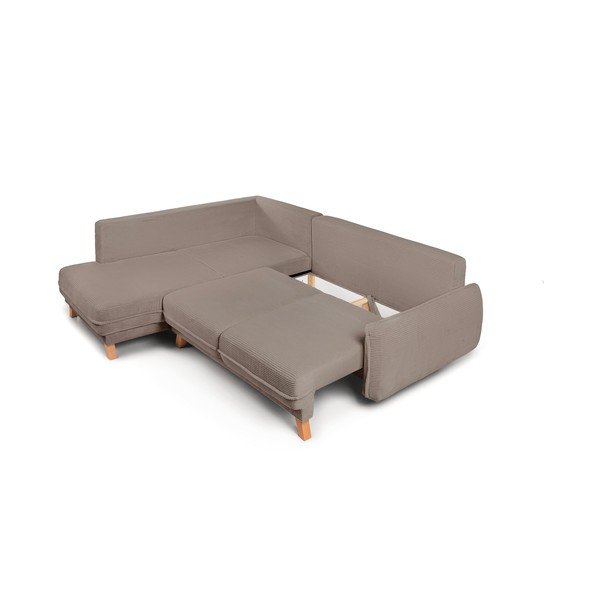 Colțar taupe extensibil/cu spațiu de depozitare cu tapițerie din catifea reiată  (cu colț pe partea dreaptă/în formă de ”L”) Tori – Bonami Selection-image-4
