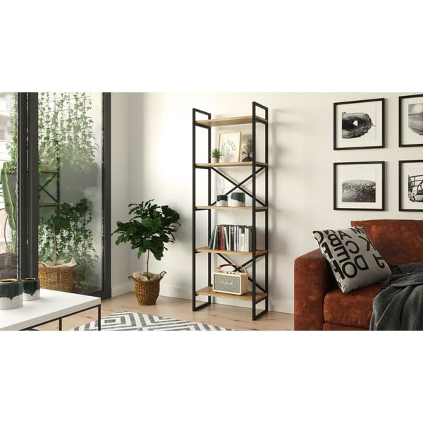 Etajeră neagră/cu aspect de lemn de pin 58x175 cm Nicol – Kalune Design-image-3