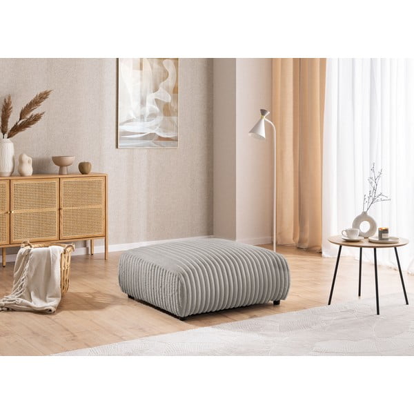 Taburet gri deschis cu tapițerie din catifea reiată Justin – Ropez-image-1