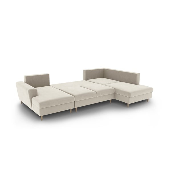 Colțar bej extensibil, cu spațiu de depozitare cu tapițerie din catifea (cu colț pe partea dreaptă-în formă de "U") Kyoto – Cosmopolitan Design-image-3